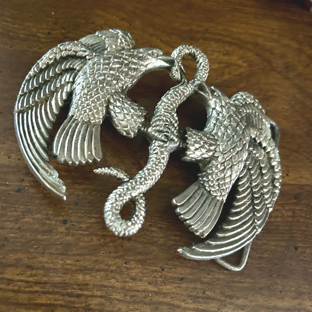 Bergamot Brass Works Belt Buckle Mens OS Silver Good Eagle Snake Western Biker